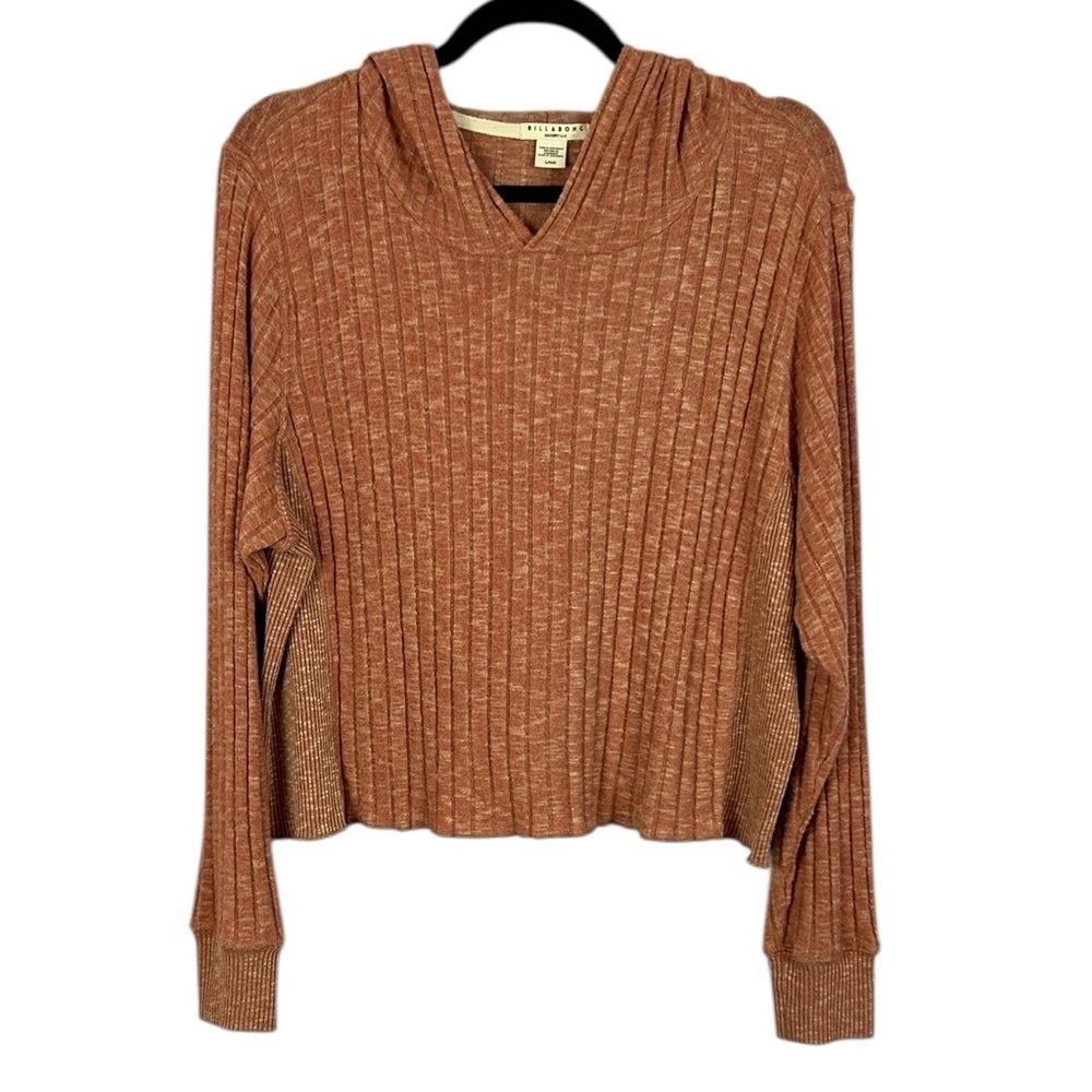 Billabong Casual Ribbed Knit Long Sleeve Hooded Oversized Sweater Large Brown